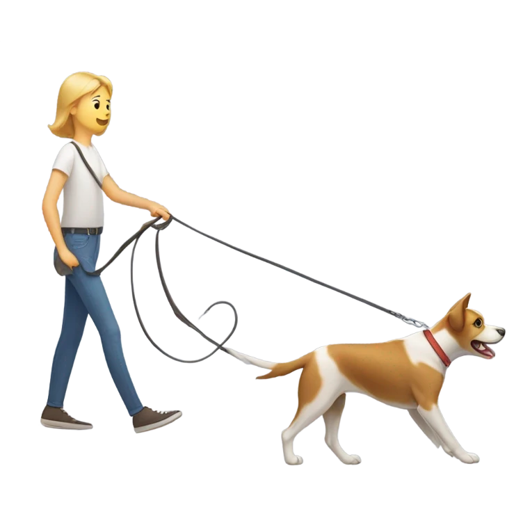 A dog walking a human emoji
