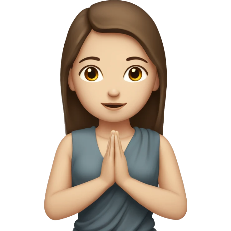 white girl with brown hair and brown eyes, praying to a buddhist god emoji