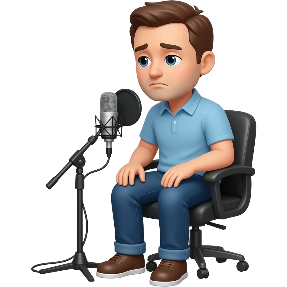 sad, lonely, divorced man doing a podcast emoji