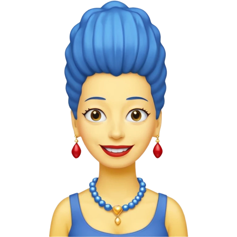 Marge Simpson, yellow skin, tall blue beehive hair, red pearl necklace emoji