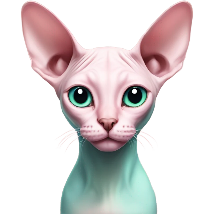 Pink sphinx cat with one eye blue and one eye green emoji