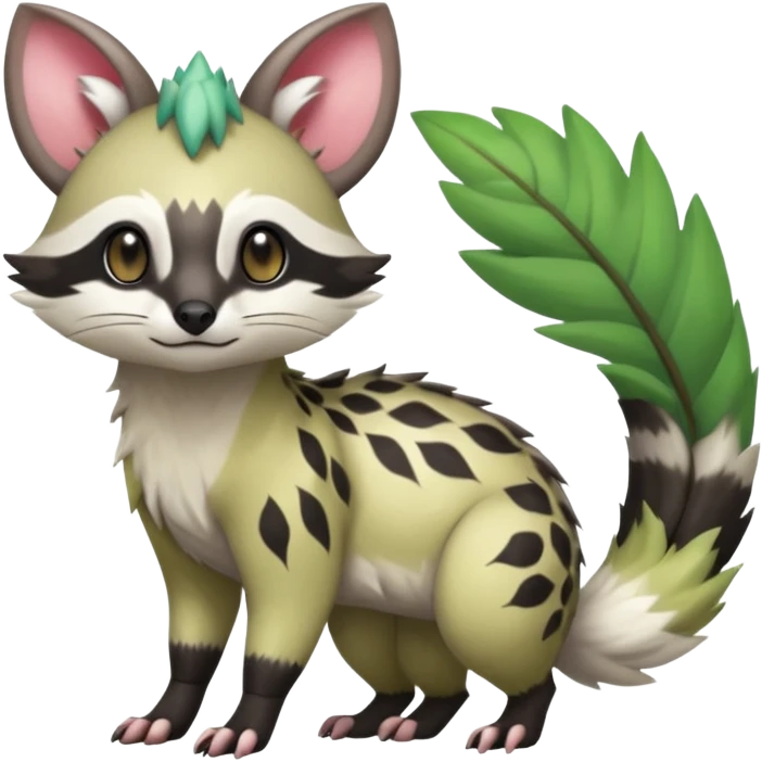 Rare realistic cool cute epic aesthetic colorful Amaura-Shaymin-Civet-Genet-species-Fakemon-hybrid-creature, with markings, full body emoji