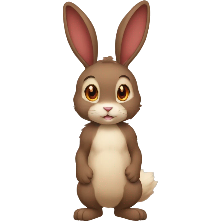 Anthro, Fur-Sona, Dark-Brown, Normal-type-Ground-type Tan-Rabbit-Fakémon with Dark-Red eyes, beige ears, beige belly, beige paws, beige feet, beige freckles, full body emoji