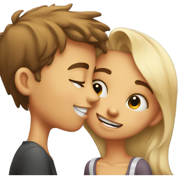 Boy kissing girl rolling her eyes and smiling emoji