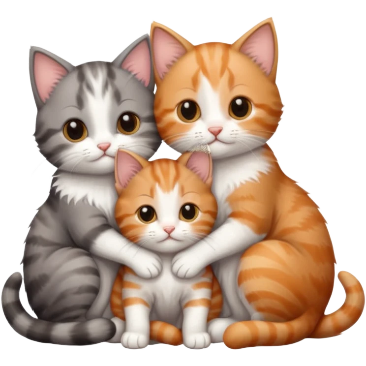 6 tiny kittens cuddling together all different colours, the first one is grey and white, the second is ginger and white and the third is brown tabby and white emoji