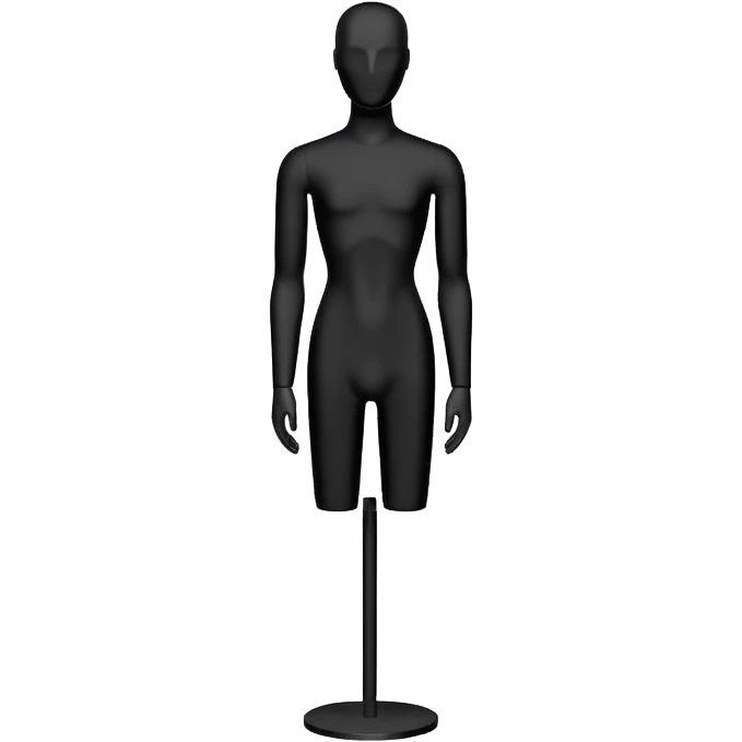 Minimalistic flat vector icon, iOS style, thin black contour on white background. Matte black mannequin in front of in 3D monochrome style. emoji