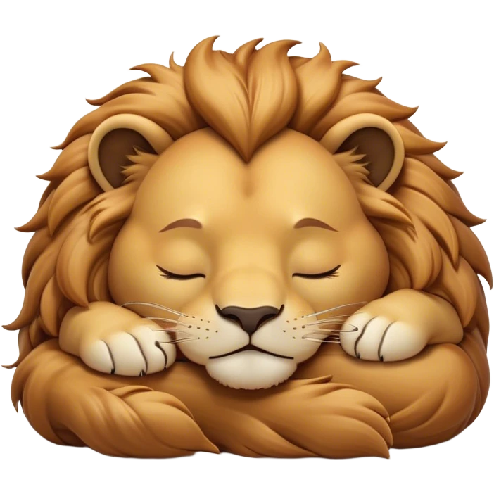 Meme-Worthy Cute Sleeping Lion Portrait Emoji, Head resting peacefully with a contented smile, showcasing a robust build and a luxuriously soft tawny Fur with a flowing mane, eyes shut in a serene, restful nap, Simplified yet hilariously adorable features, highly detailed, glowing with a soft, drowsy light, high shine, relaxed and utterly lovable, stylized with an air of playful laziness, bright and heartwarming, soft glowing outline, capturing the essence of a comically sleepy lion, so meme-worthy it feels like it could instantly become the next viral sensation of adorable slumber! emoji