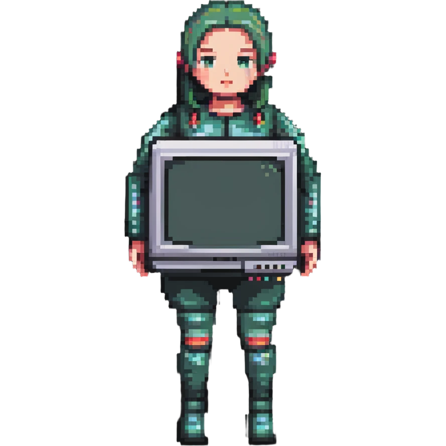 thick female with computer screen head, flatscreen TV head emoji