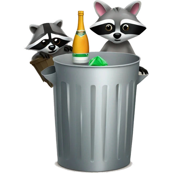 Trash can and raccoon  with martini emoji