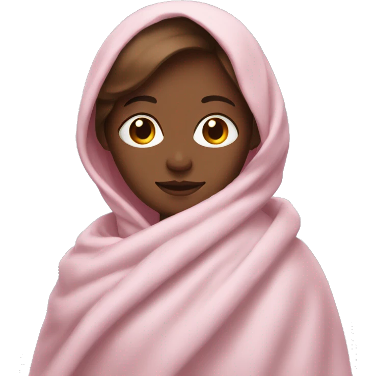 woman with brown hair wrapped in light pink blanket emoji