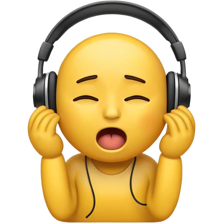 yellow emoji with headphones yawning like something is boring emoji