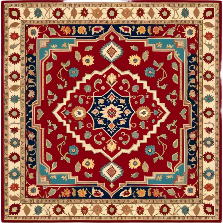 Cinematic Realistic depiction of a richly patterned Turkish carpet, rendered with exquisite details and vibrant colors, set against a soft, warmly lit background that emphasizes its artisanal craftsmanship emoji