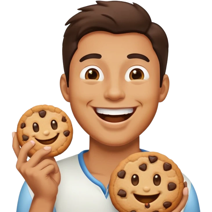 man holding a cookie and laughing emoji