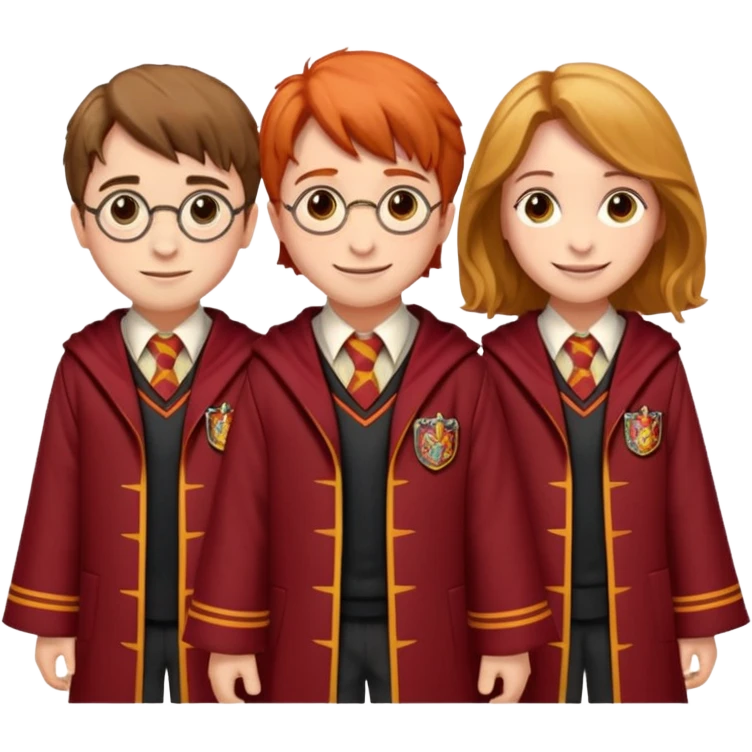 harry potter, ronald weasley and hermione granger in gryfinndor uniform emoji