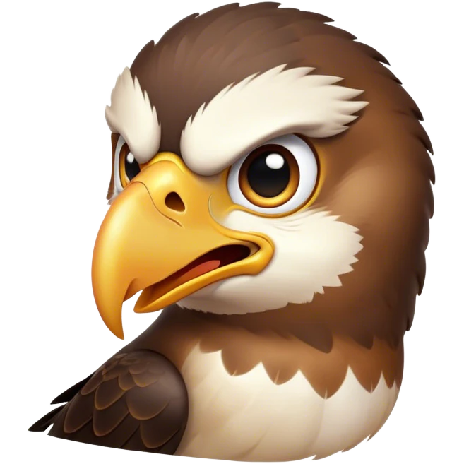 Cinematic Comical Hawk Portrait Emoji, Head tilted dramatically with an exaggeratedly shocked expression, featuring a sharply defined beak and wide, comically expressive eyes full of playful disbelief, Simplified yet hilariously expressive features, highly detailed, glowing with a slightly sassy glow, high shine, dramatic yet playful, stylized with an air of cheeky aerial mischief, soft glowing outline, capturing the essence of a meme-worthy hawk that looks ready to side-eye its way into viral fame! emoji