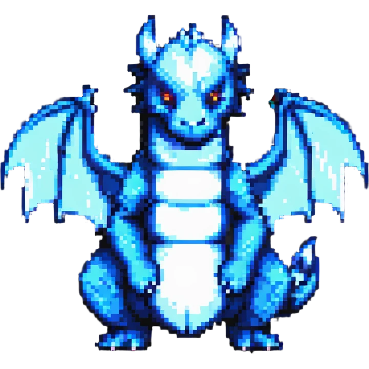 pixel art dragon sitting and looking fierce emoji