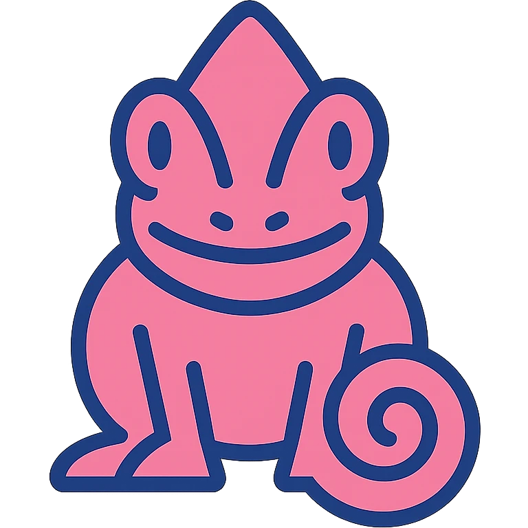 pink chameleon facing the camera, minimalist logo style emoji