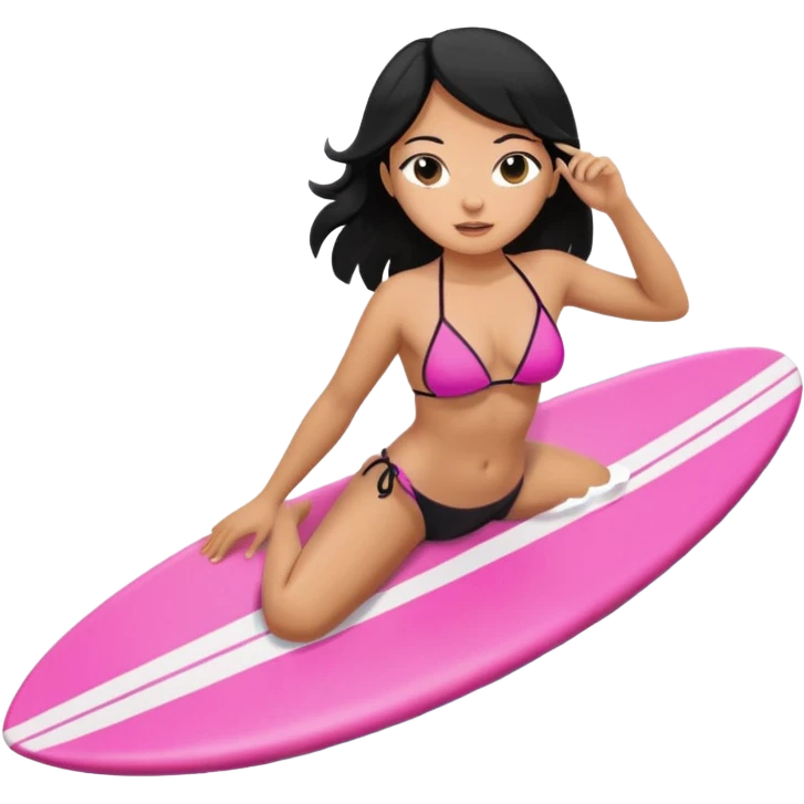 waves with tan female filipino surfer inside on a pink bikini in black hair  emoji