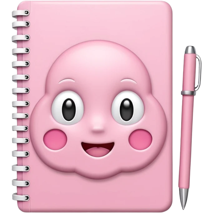 Pastel pink kawaii 3D notebook emoji, soft shadows, cute white details, glossy finish emoji