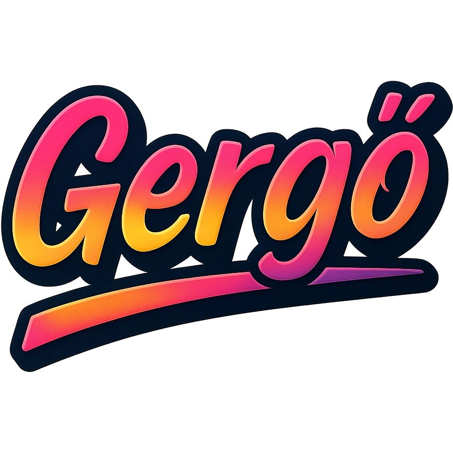 The name 'Gergő' in a modern, colorful gradient font with a dark outline, on a transparent background. The name is underlined or partially underlined with a dynamic, slanted underline, styled like the sample images. emoji