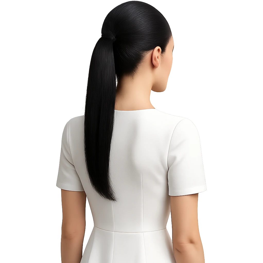 black sleek ponytail, no head, white dress with short sleeves, modern and minimalistic emoji