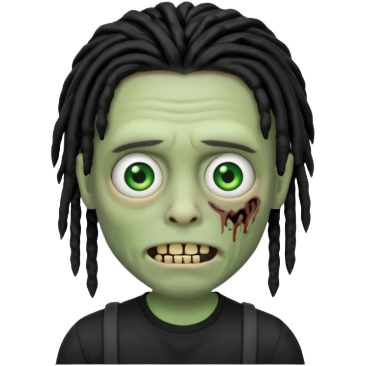 memoji iphone zombie with black dreads black tee and braces emoji