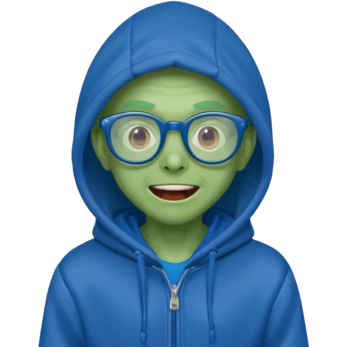excited alien wearing hoodie and glasses emoji