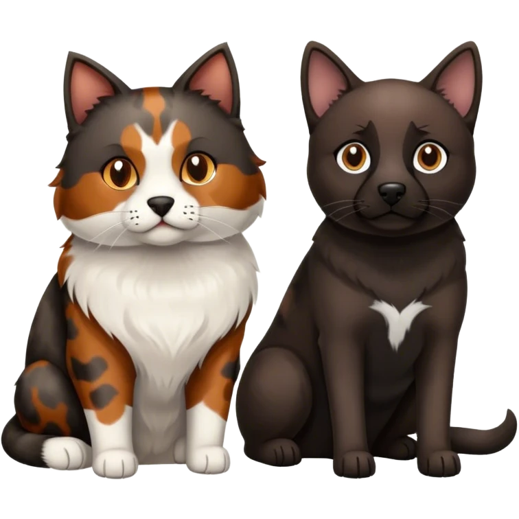 Dark tortoiseshell cat and light grey cat and black lab shepherd dog emoji