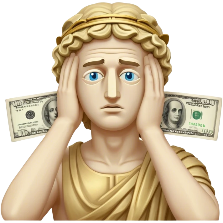 greek plotus statue head with cash covering eyes emoji