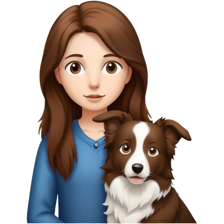 a  girl with long hair with a border collie emoji