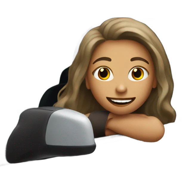 smiling girl with long hair red lips head sticking out of window of car emoji
