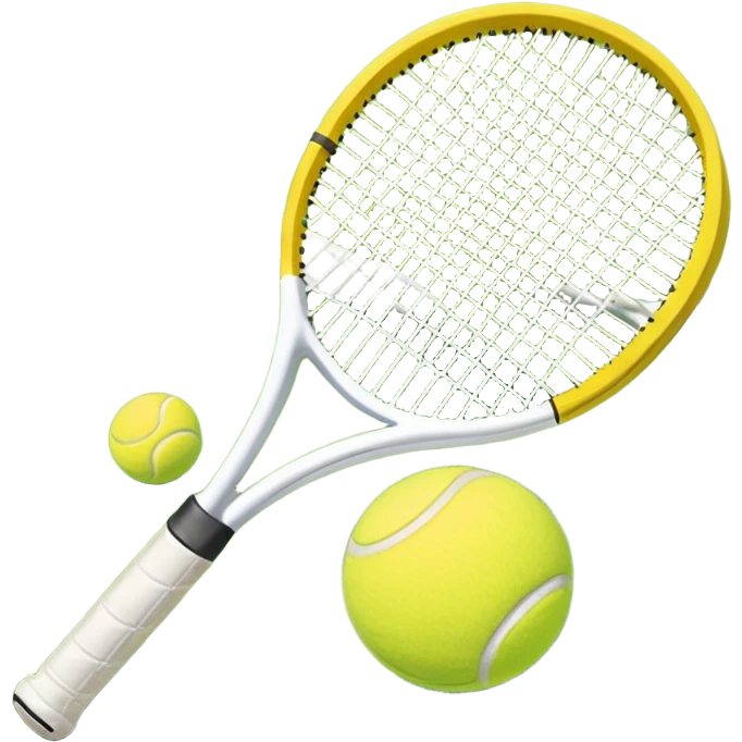 A tennis racket and ball on a grass or hardcourt surface, symbolizing the sport. The racket has a sleek design with tightly strung strings, while the bright tennis ball rests nearby, capturing the essence of precision, agility, and competition. emoji