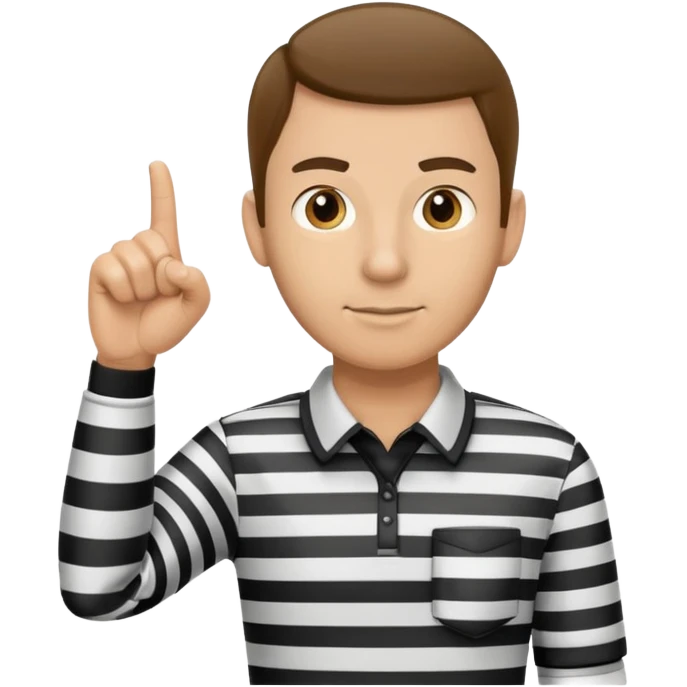 A calm referee with striped shirt, pointing clearly toward the field. emoji
