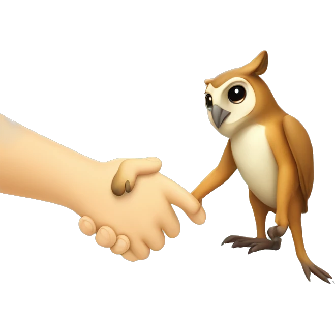 An owl shaking hands with a kangaroo  emoji