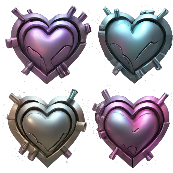 Digital abstract metallic cyberpunk hearts emoji