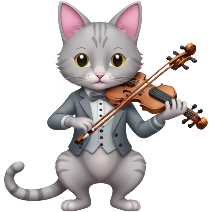 thin grey cat play violin, long full body, no tail emoji