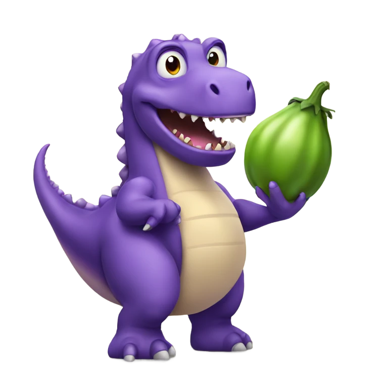 Dinosaur holding eggplant  emoji