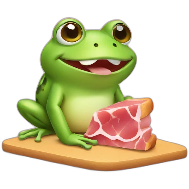 Cute frog eating ham emoji