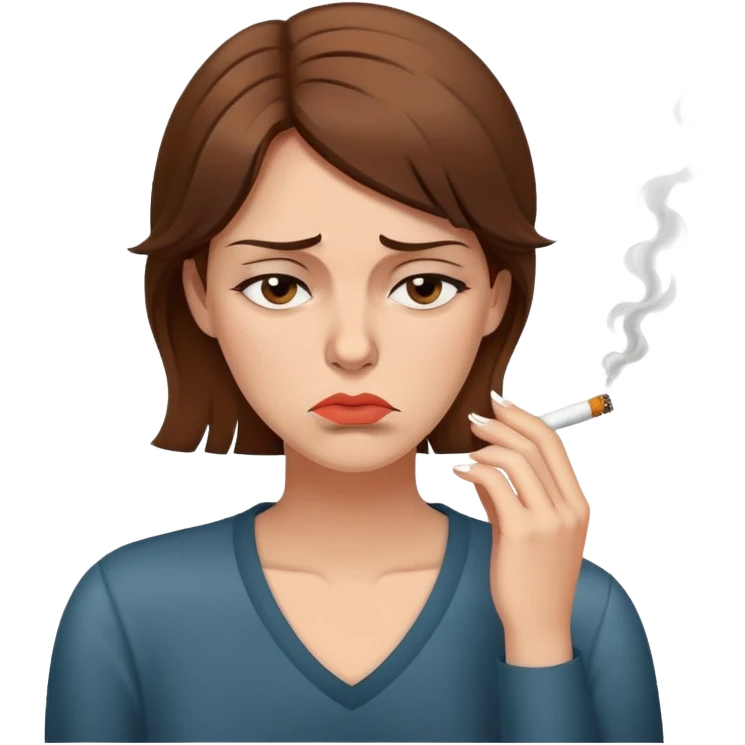 tired woman with brown hair smoking a cigarette looking fed up and exhausted emoji
