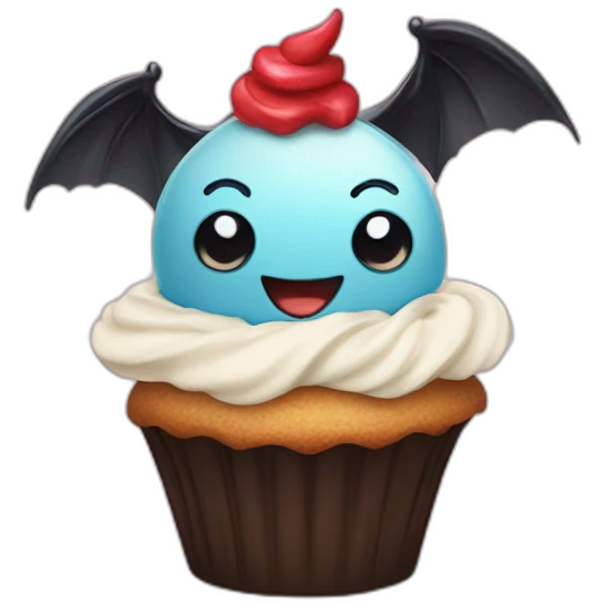 Happy cupcake with bats emoji