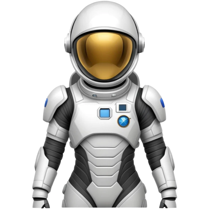 Futuristic astronaut in a high-tech spacesuit, sleek helmet with reflective visor, detailed sci-fi armor, heroic silhouette, dynamic diagonal motion lines emoji