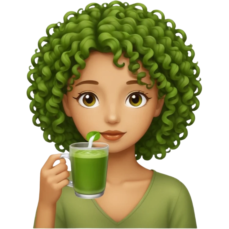 curly haired girl drinking matcha emoji