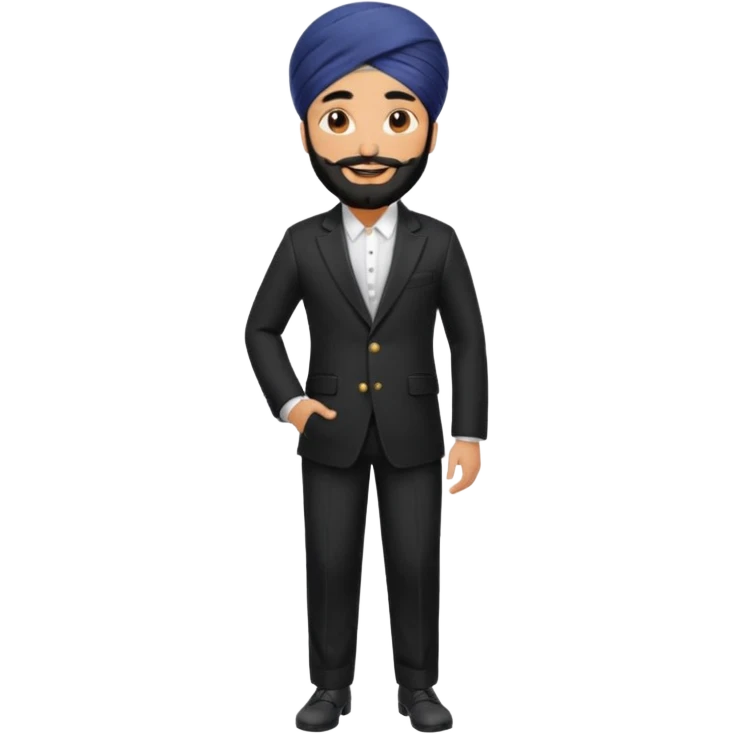 Sikh man with turban styled in a premium black coat pant suit with emoji