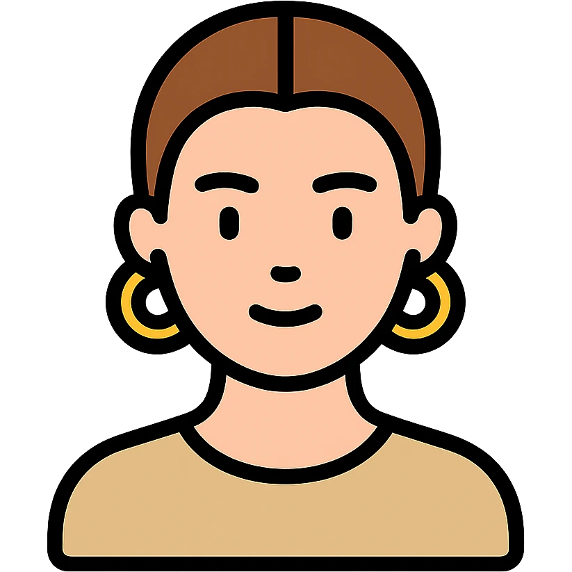 minimalist icon of a clean girl with slicked-back hair, gold hoop earrings, natural makeup, neutral background emoji