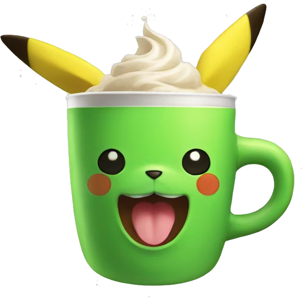 green pikachu drink coffee with laugh emoji