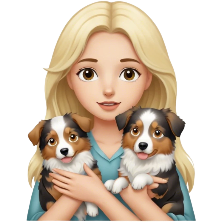 Blonde girl holding two australian shepherds emoji