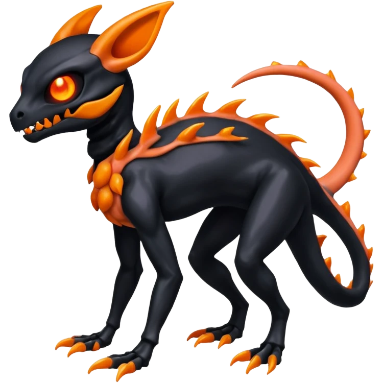 Shiny Evil Black And Orange Duskull-Salandit-Sylveon-Fakémon-hybrid-creature (full body)  emoji