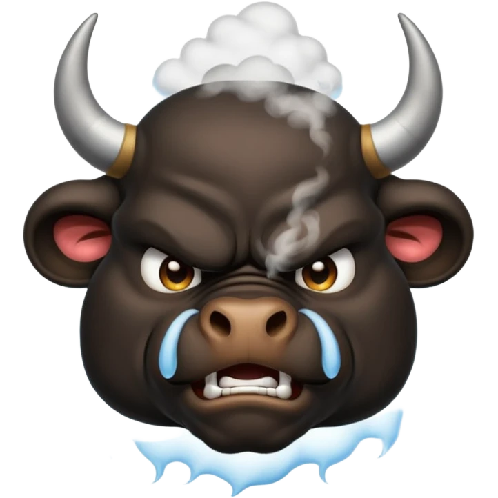 Emoji of an angry black powerful bull with steam coming out of its nose emoji