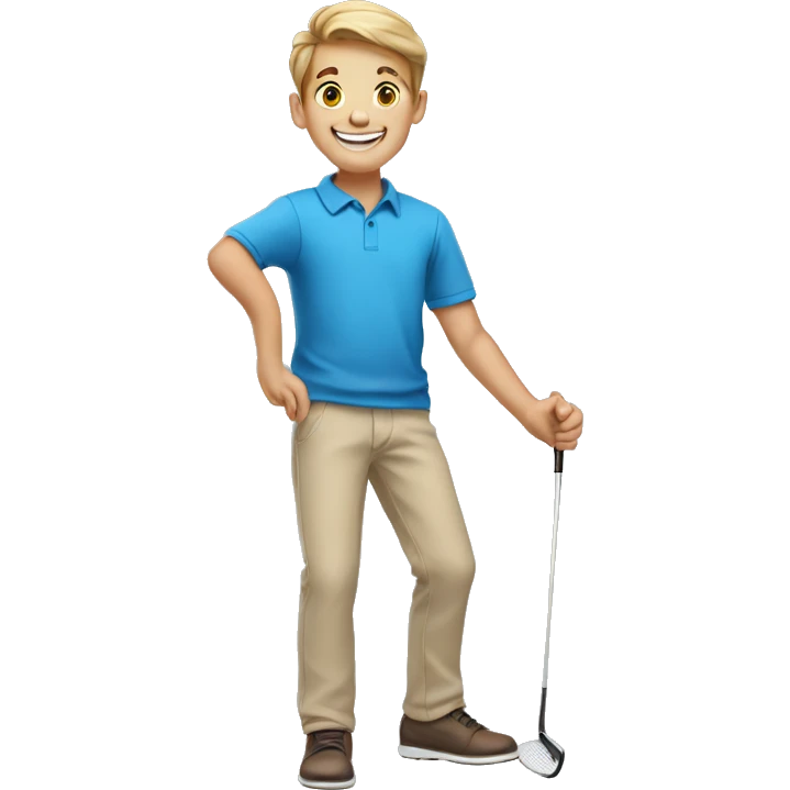smiling boy in blue shirt Putter in hand emoji