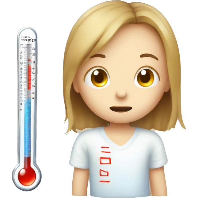 sick child, thermometer with high temperature emoji